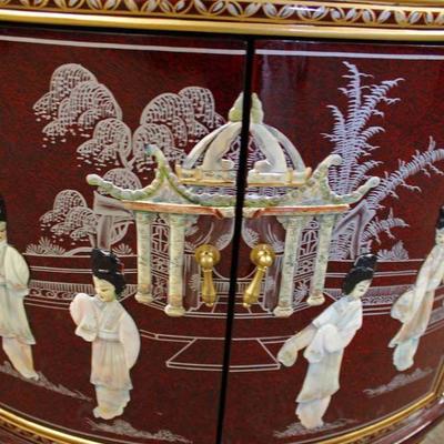 PAIR of Asian Decorated Lacquer One Drawer 2 Door Lamp Tables â€“ auction estimate $100-$300 â€“ Located Inside 