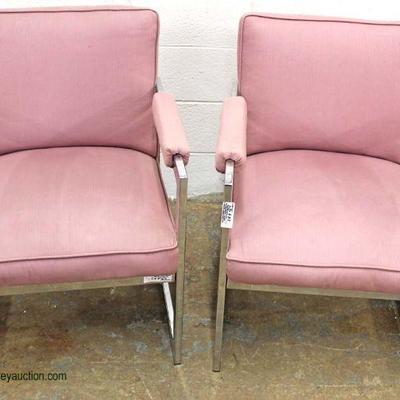 PAIR of Modern Design Pink Upholstered and Chrome Arm Chairs â€“ auction estimate $200-$400 â€“ located inside 
