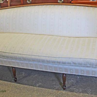 VINTAGE Mahogany Sheraton Style Sofa with Maple Inlays â€“ auction estimate $200-$400 â€“ Located Inside