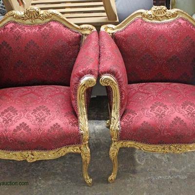  PAIR of French Style Gold Gilt Upholstered Button Tufted Arm Chairs â€“ auction estimate $400-$800 â€“ located inside

PAIR of French...