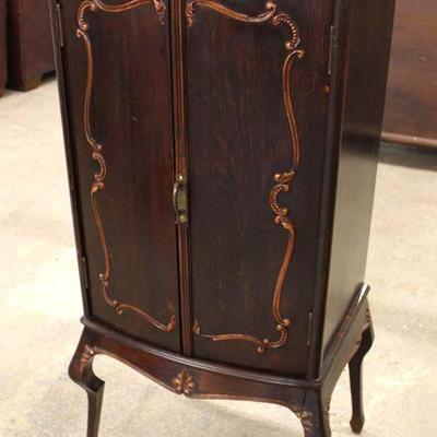 ANTIQUE Mahogany French Style Music Cabinet with Applied Carving â€“ auction estimate $100-$300 -Located Inside 