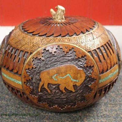 Handmade and Hand Carved Wooden Buffalo Pot â€“ auction estimate $50-$100 â€“ Located Inside