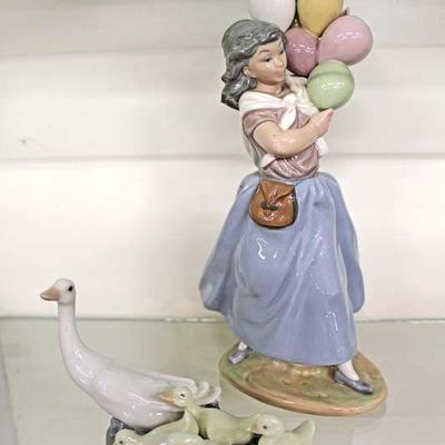  â€œLladroâ€ Porcelain Girl with Balloons & Mamma Goose with her Goslings Figurines

auction estimate $50-$100 each â€“ located inside 