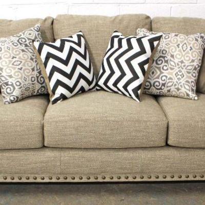 NEW Upholstered Sofa with Pillows â€“ auction estimate $300-$600 â€“ Located Inside