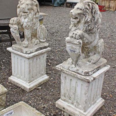 PAIR of Concrete Decorative Lions with Pedestals/Plinths

 auction estimate $100-$300 â€“ located field 