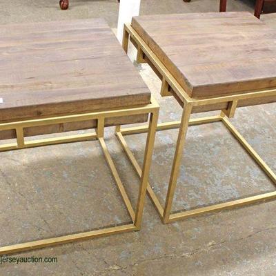  PAIR of Industrial Style Slab Wood Metal Base Lamp Tables

auction estimate $100-$200 â€“ located inside 