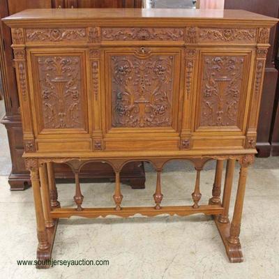ANTIQUE Highly Carved and Ornate Fall Front Mahogany Desk â€“ auction estimate $400-$800 - Located Inside 