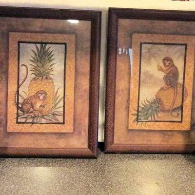 MHT083 Pair of Framed Tropical Prints & Candle Holders