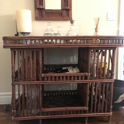 Palecek - President's shelf bar cart. This rattan bar cart is a replica of the one used on FDR's yacht, USS Potomac, during his...