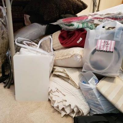 Lot of household pillows, blankets, more