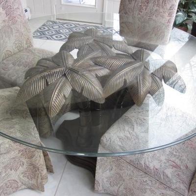 Palm Tree Glass Top Table With Fabric Seating