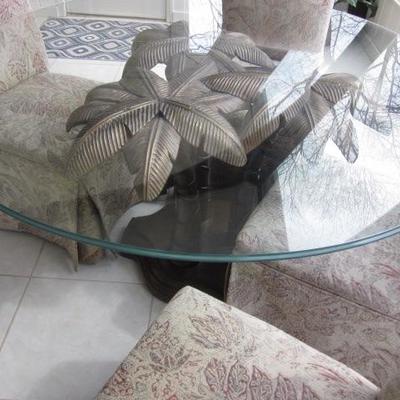 Palm Tree Glass Top Table With Fabric Seating