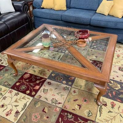 Large wood & glass coffee table