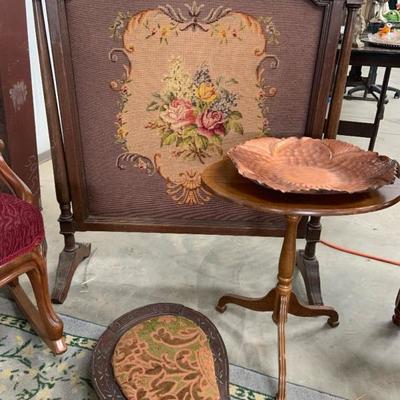 Needle point victorian fireplace screen
