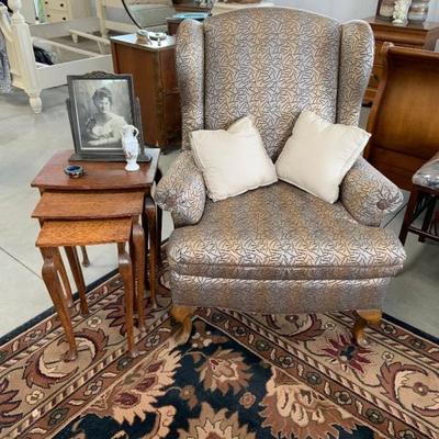 Wing chair and nesting tables