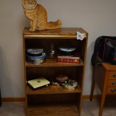 Shelf Unit, Cat Decor, & Decorative Tins w Lids