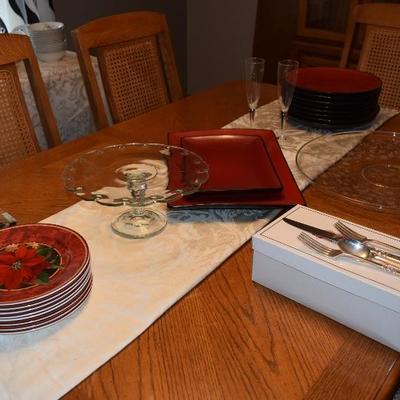 Seasonal Plates, Red Dishes, Silverware Set, Cake Plate, & Glass Serving Plate