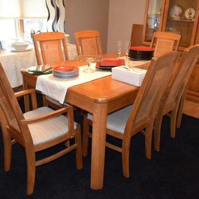 Dining Table, 2 Arm Chairs + 4 Others