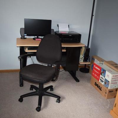 Desk, Chair, Computer, & Printer