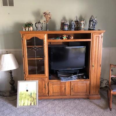 Entertainment Unit, Television, Beer Steins, Wall Art, Lamp, Home Decor