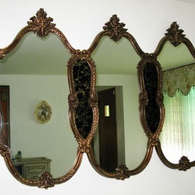 wood frame 3 section large mirror  BUY IT NOW  $ 240..00