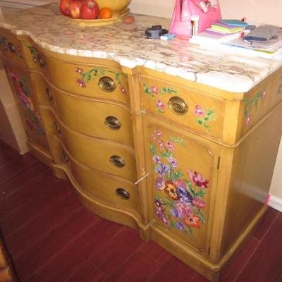 Hand Painted Storage Cabinet with Marble Top