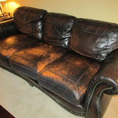 Broyhill factory distressed leather sofa