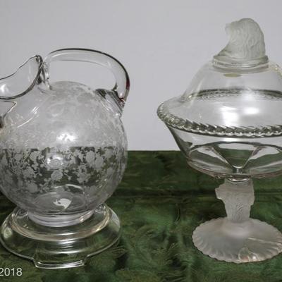 Vintage glass jar and art deco glass candy dish