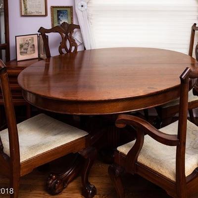 Antique round  table 54 inches claw foot and matchingÂ chippendale chairs
