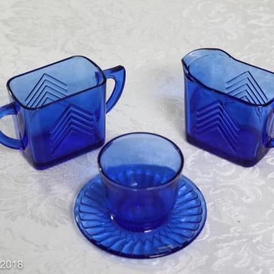 Vintage art deco blue glass set