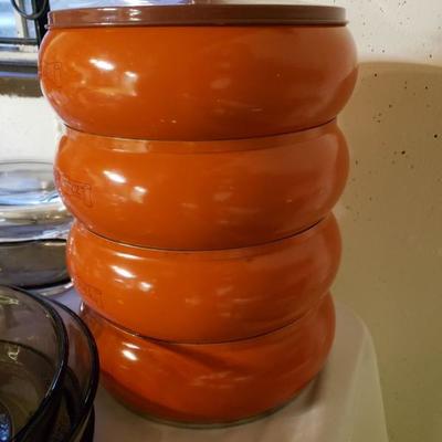 Mid Century Round Stacking Orange Cannisters