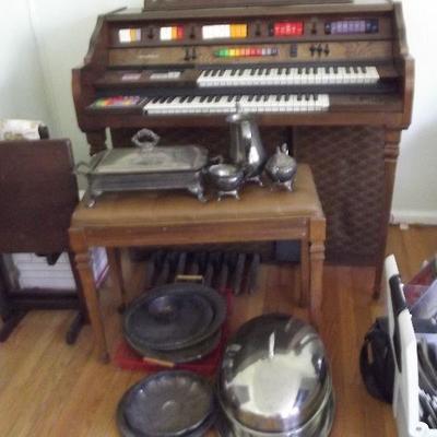 Kimball Organ with Bench and Dinner Service Items