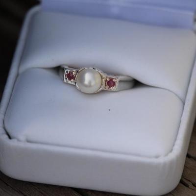 Sterling Pearl & Pink Topaz Ring