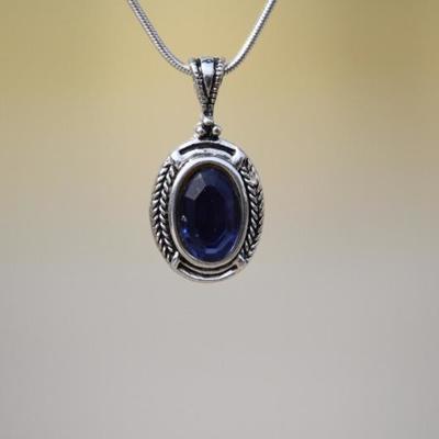 Sterling Blue Sapphire Pendant & Earrings