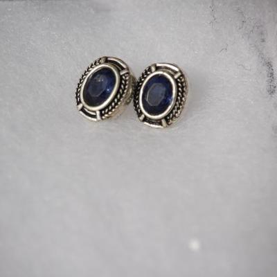 Sterling Blue Sapphire Pendant & Earrings