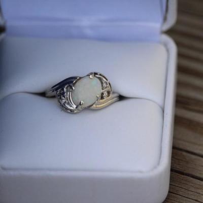 Sterling Opal & Diamond Chip Ring