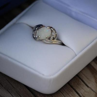 Sterling Opal & Diamond Chip Ring