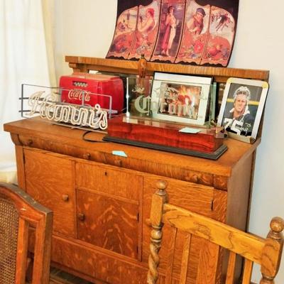 Antique Side Board and Collectibles