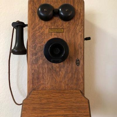 Antique Western Electric Hand Crank Phone in Oak Case