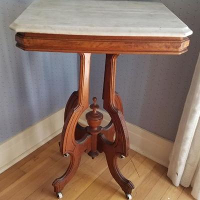 Atq Eastlake Table with Marble Top
