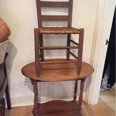 Vtg Parlor Table and Ladder Back Chair