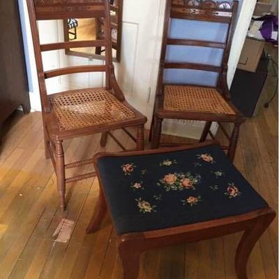 Eastlake Chairs and Needlepoint Bench