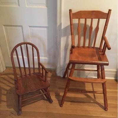 Vtg High Chair and Childs Rocker