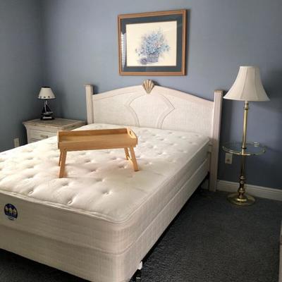-- Southern Lifestyles Beachy whitewashed (with solid surface tops & trim) bedroom suite - $665- Including: 
	Queen headboard (66
