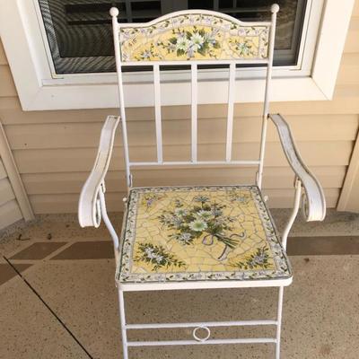 Outdoor mosaic and metal chair