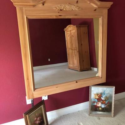 Matching Broyhill light pine dresser mirror (48