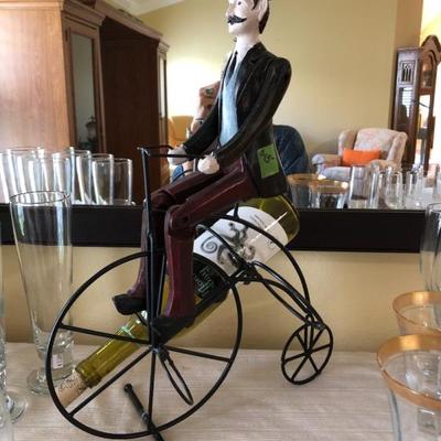 Whimsical bicycle wine bottle rack.
