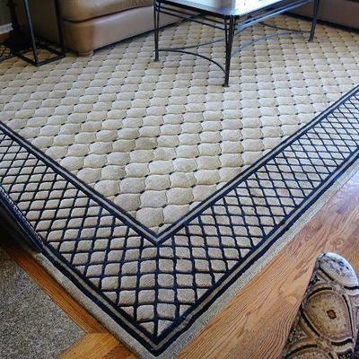 Vallennciere Collection rug, tan & black trellis design.  13'9