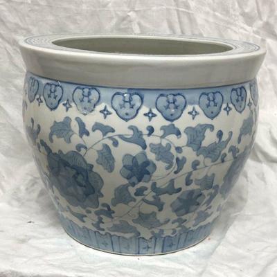Blue and White Oriental Fishbowl Planter 14