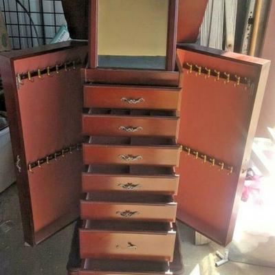 JEWELRY ARMOIRE SOLID WOOD 8 DRAWER 2 DOOR WITH MIRROR 41 INCHES TALL LA6152 https://www.ebay.com/itm/123750839259